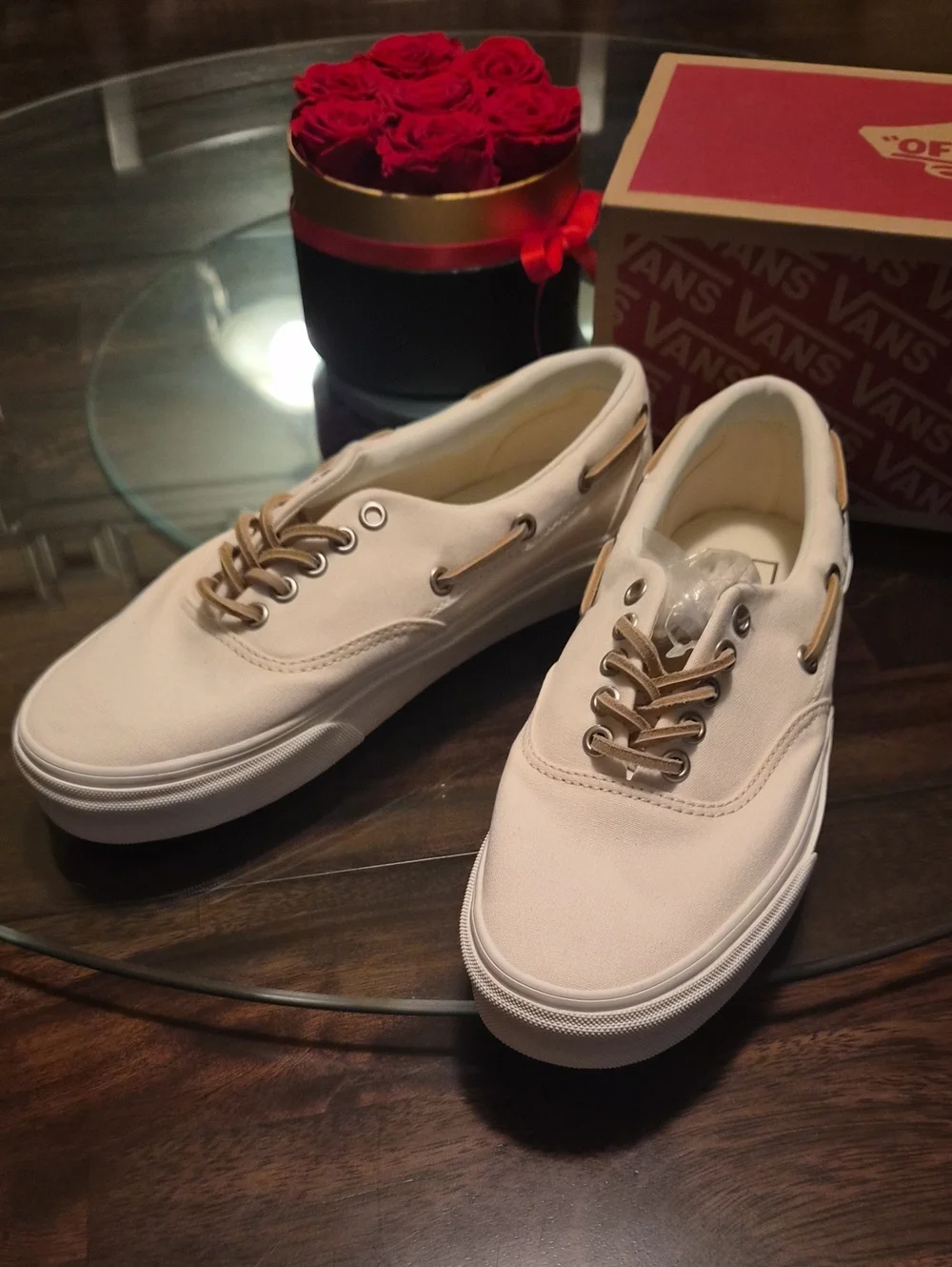 Vans Women’s Cream Canvas Boat Shoes with Tan Accents